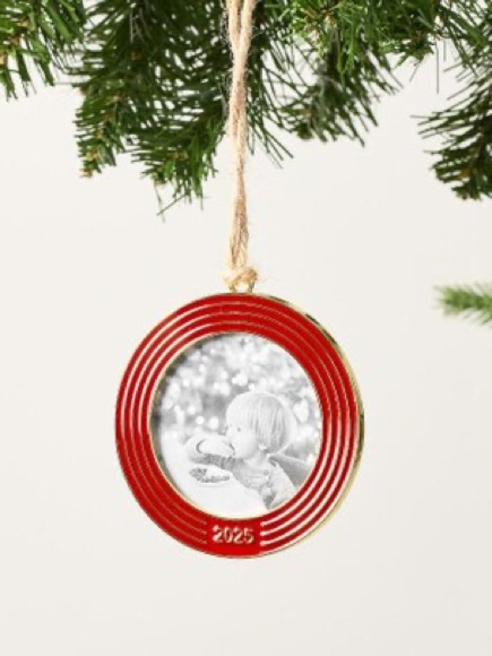 NWT Pottery Barn 2025 Dated Enamel Frame Circle Ornament Red/Gold
